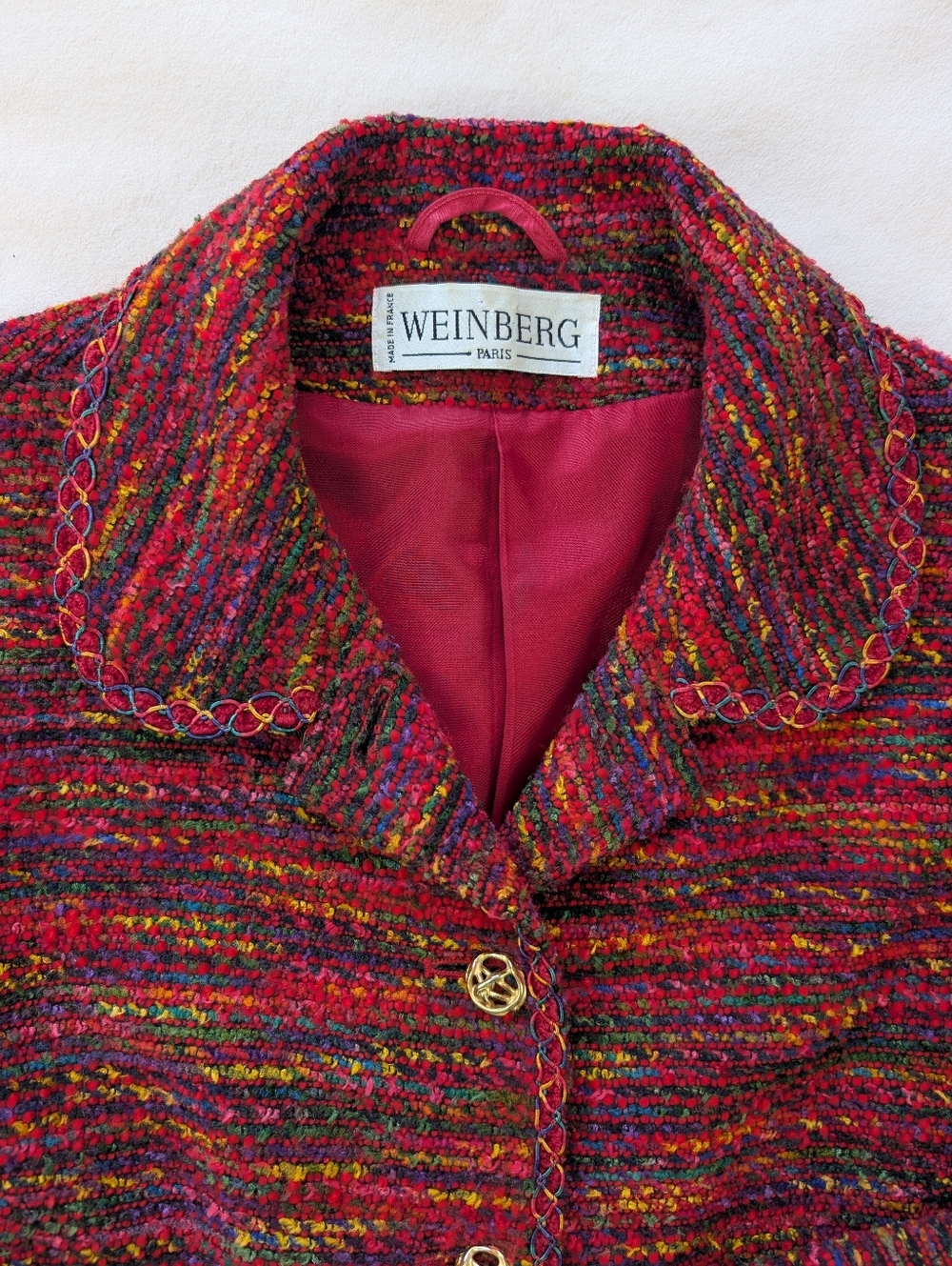 Vintage Weinberg Paris Women's Wool Blazer Multicolor Gold Buttons Size M - Picture 8 of 16